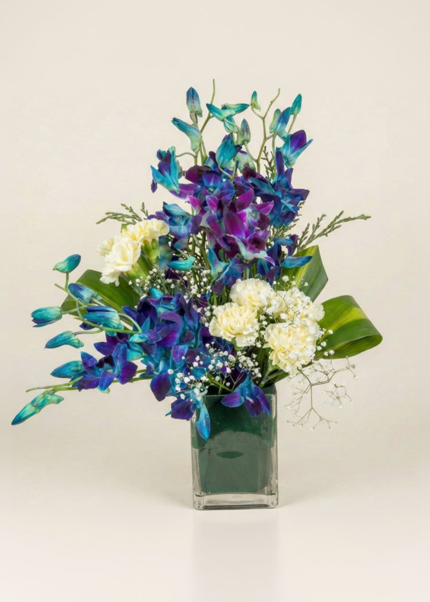 Blue / purple - Orchids & Carnation Vase Arrangement