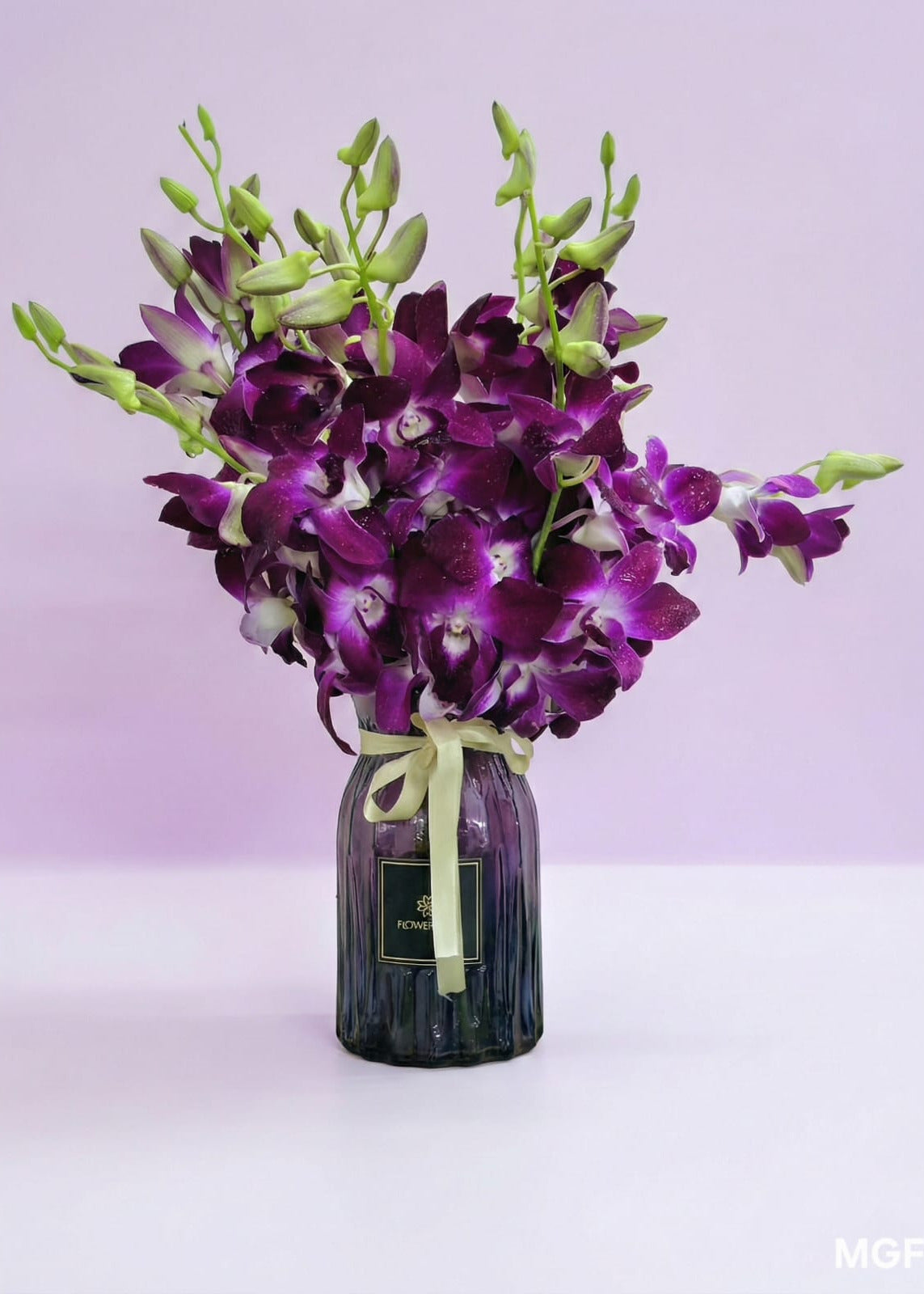 Majestic 10 Purple Orchids in Premium Vase