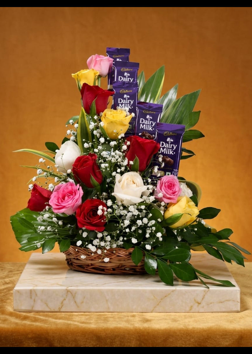 Romantic mix roses & chocolate arrangement