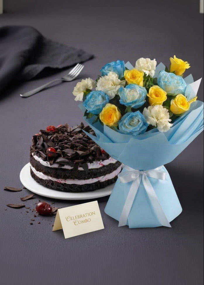 Vibrant bouquet & black forest cake combo