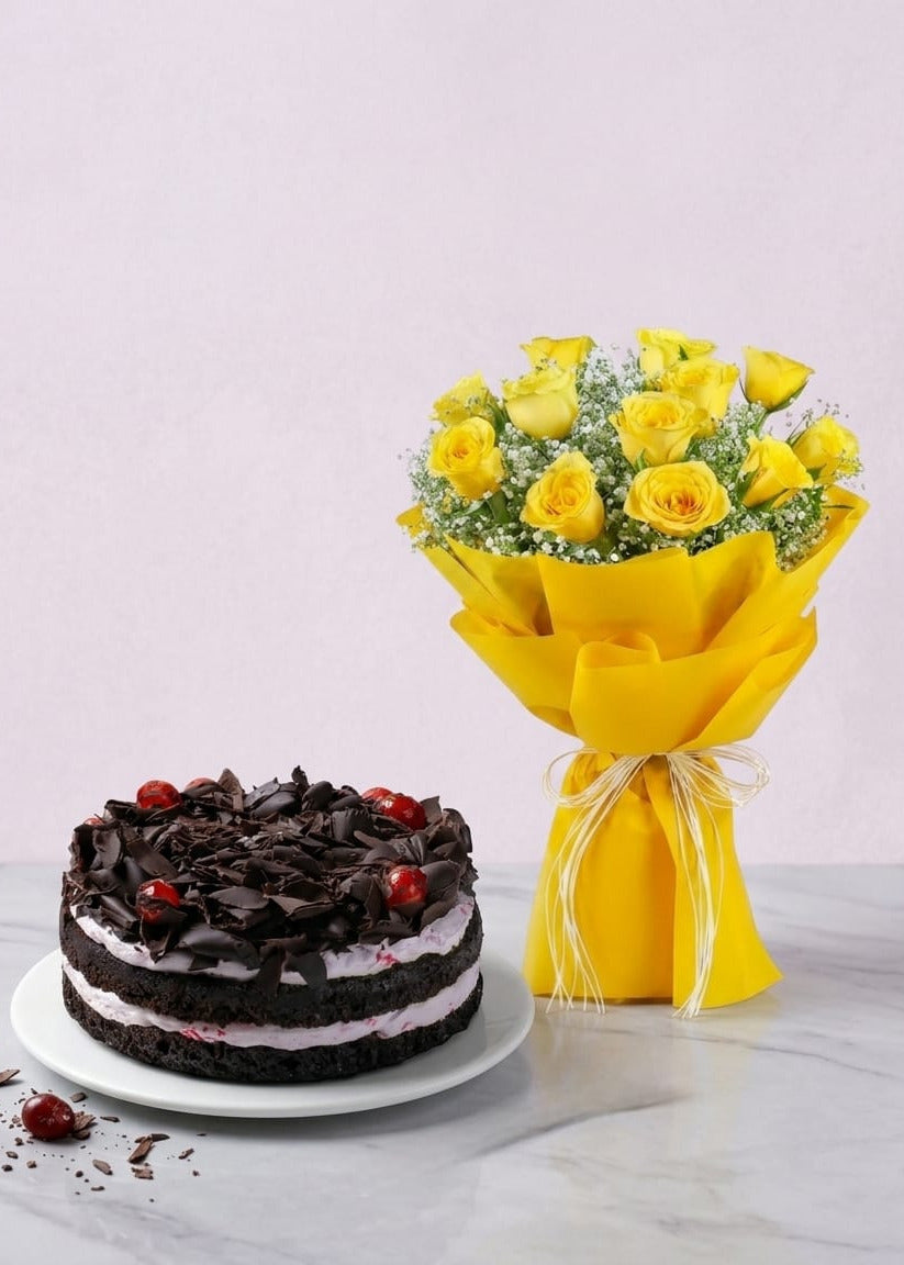 Mesmerising Yellow roses with Cake Combo