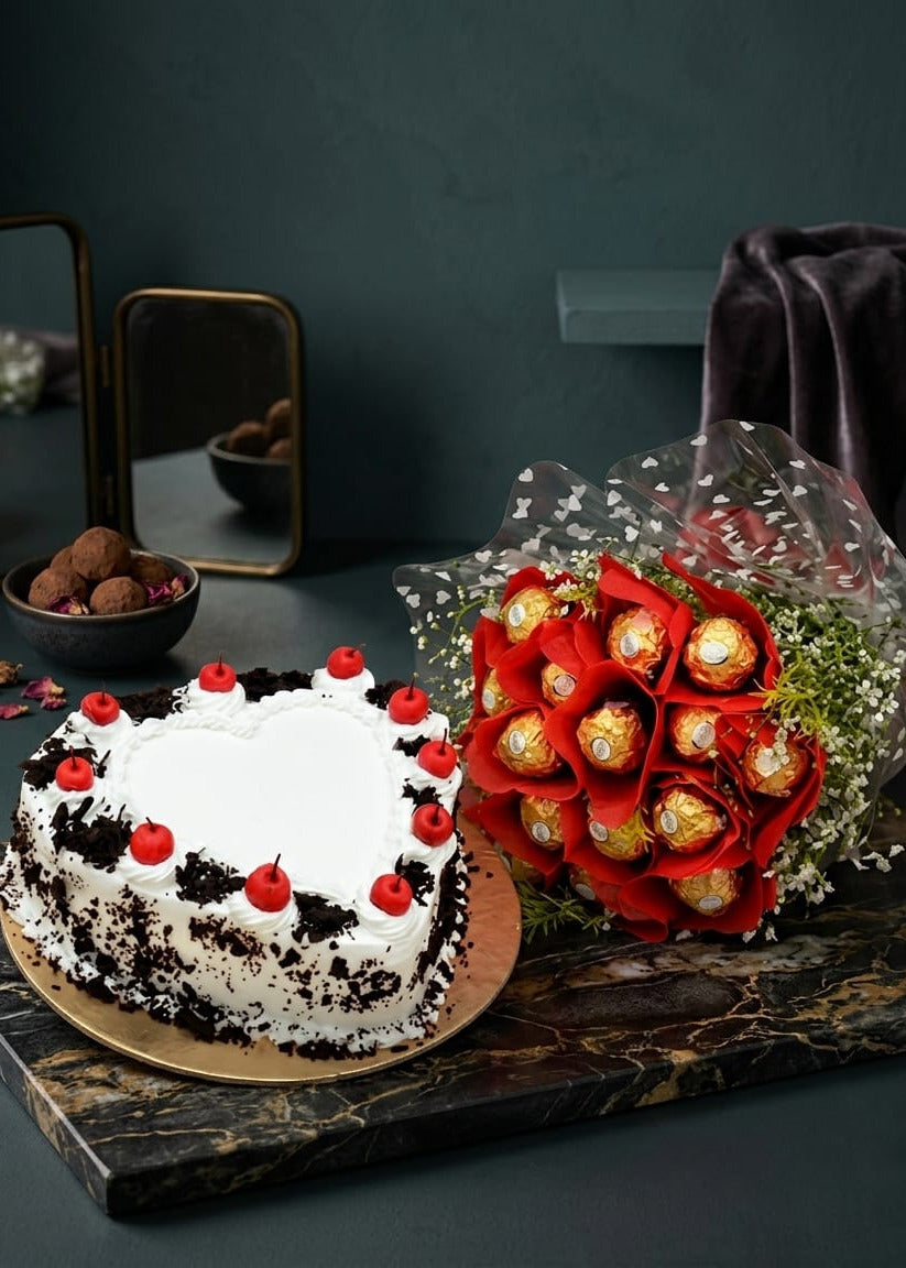 Black forest Cake with Ferrero Rocher Bouquet Combo