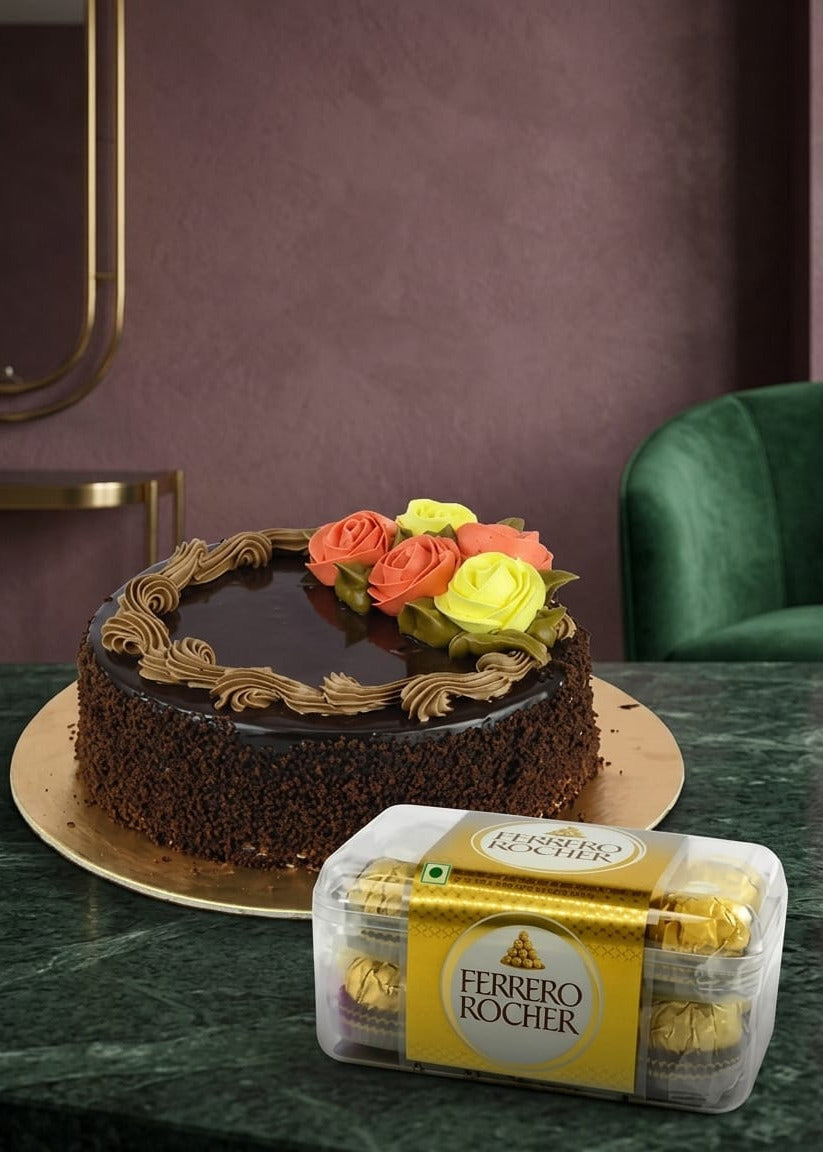 Floral Chocolate Cake with Ferrero Rocher Combo