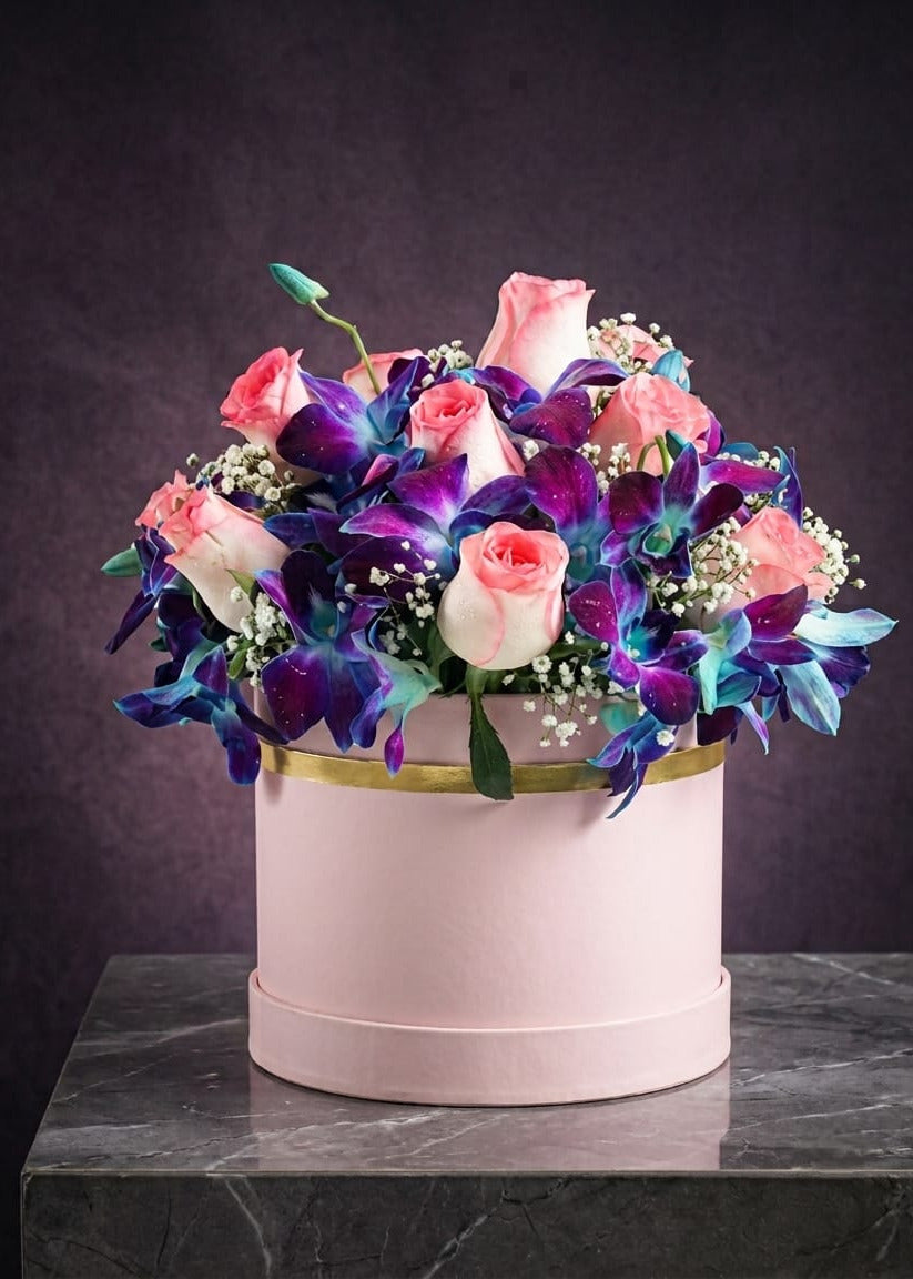 Whispers Of Blue Orchids & Pink Roses Box