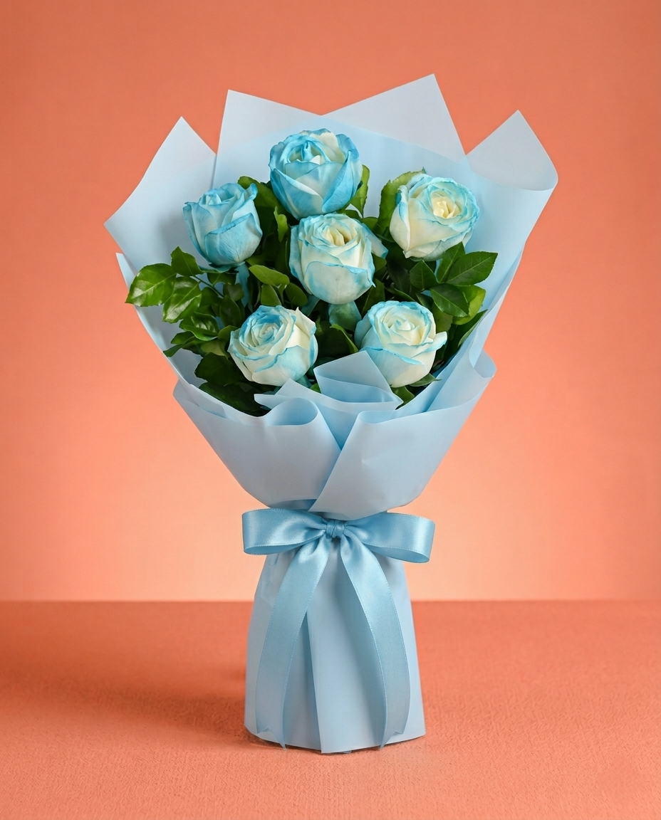 Blue blossom roses bouquet