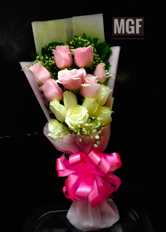 White & Pink Roses Bouquet