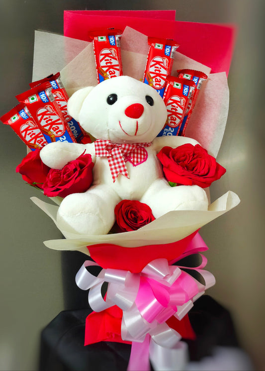 Bouquet With Teddy & Kitkats