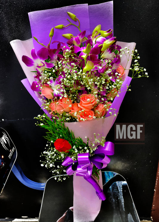 Premium Orchids and Pink Roses Bouquet