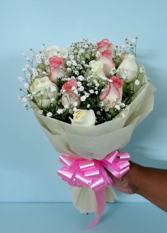 5 White and 5 Pink Roses with Fillings Bouquet