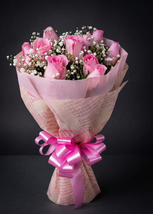 10 Pink Roses with Fillers Bouquet