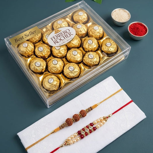 Big Ferrero Rocher with Rudraksh Rakhi Set