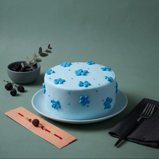 Rudraksh Rakhi with Floral Cake