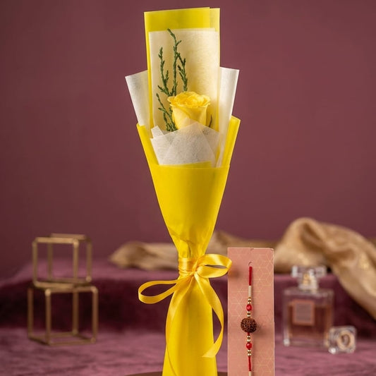 Rakhi with Single Rose Bouquet