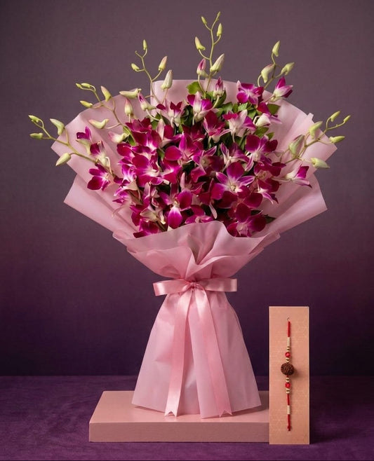Rakhi with Orchids Bouquet