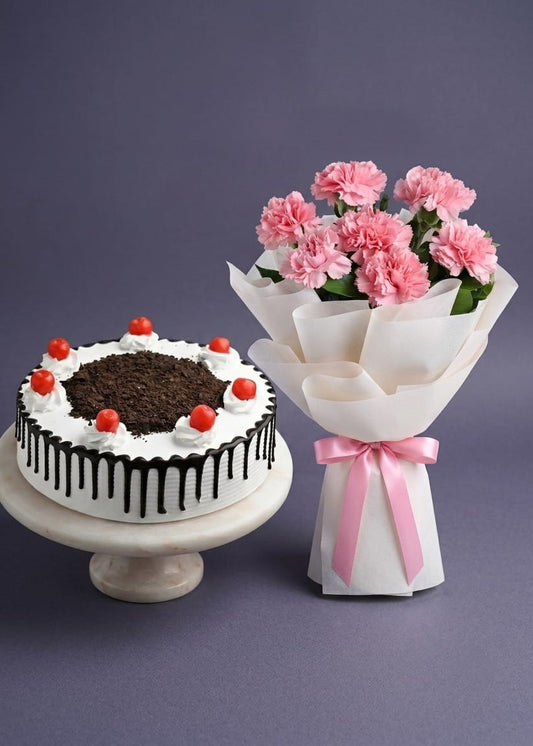 Black Forest Cake & Pink Carnations Combo