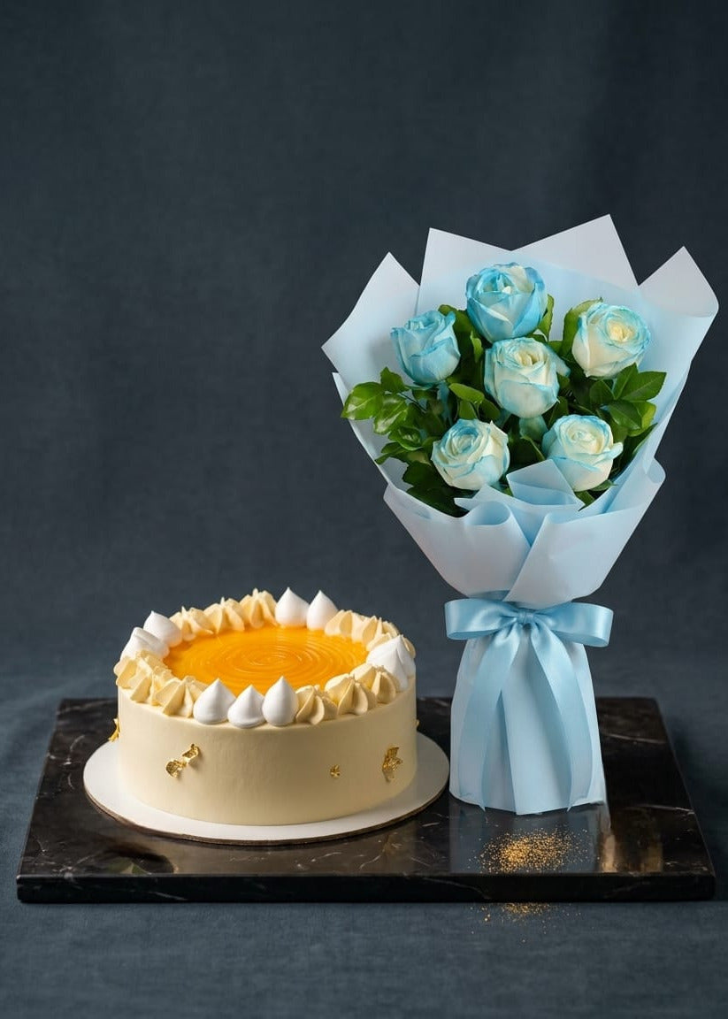 Mango Delight & blue spray Bouquet Combo