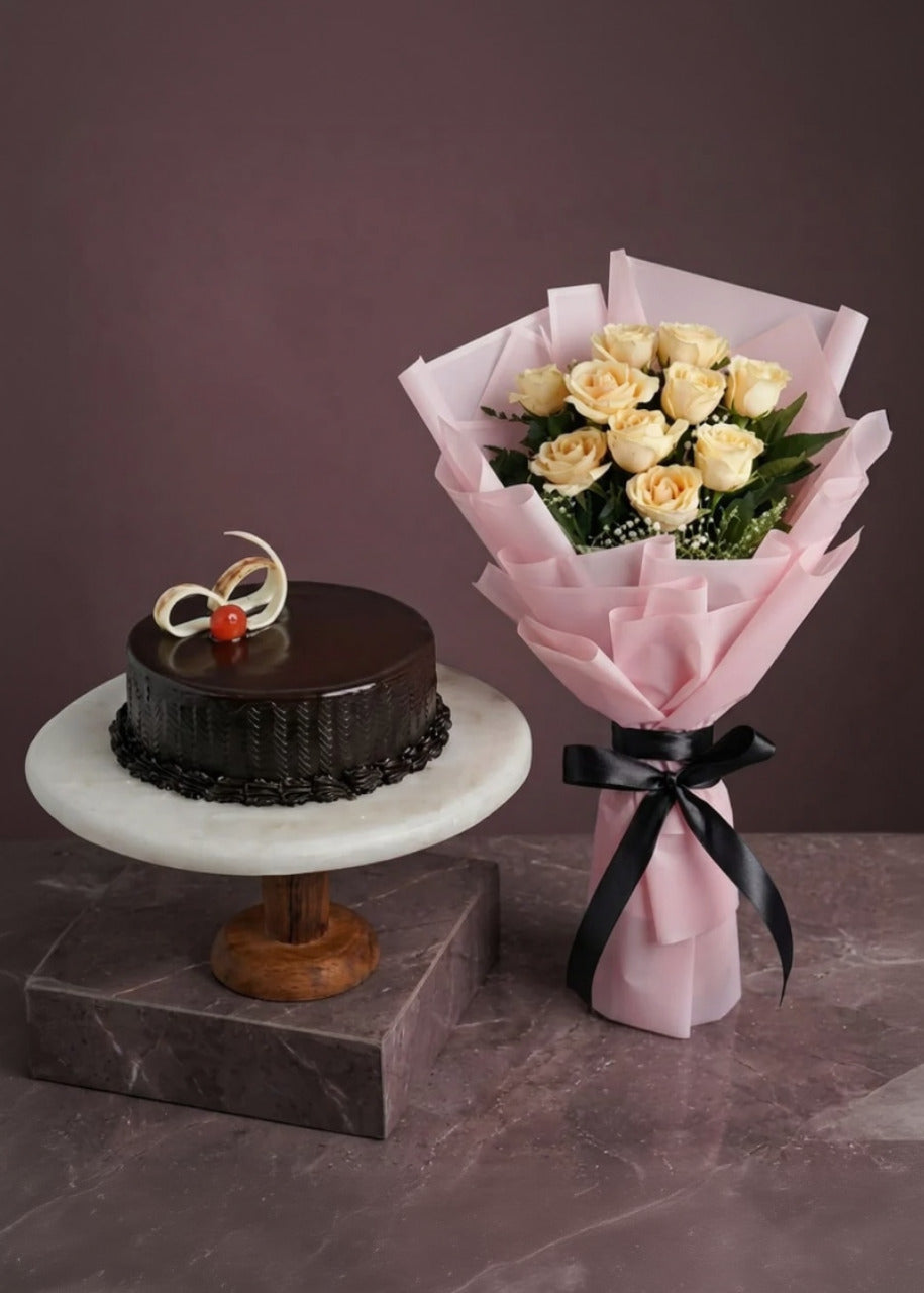 Chocolate Truffle Cake with Peach Shine Combo