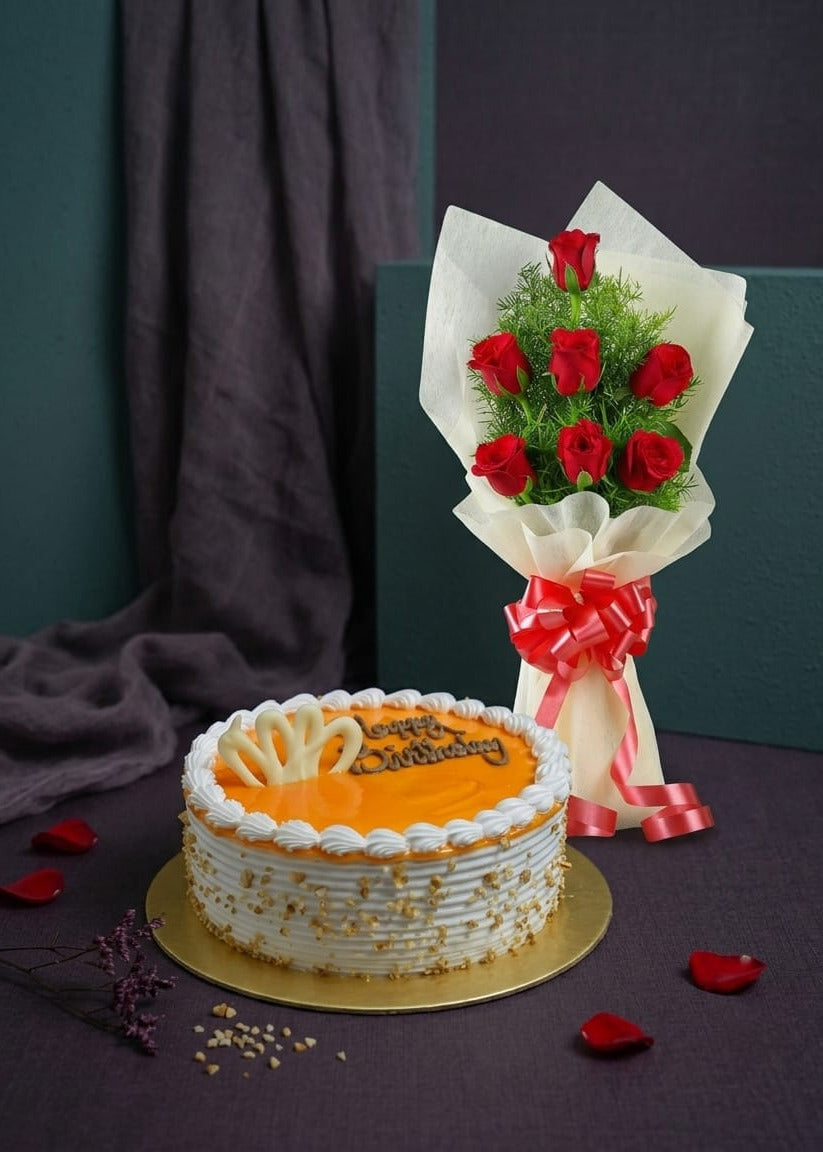 Butter Scotch cake with Red Roses Combo