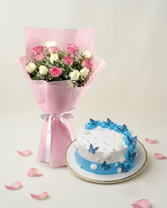 Blue Butterfly Roses Bouquet Combo