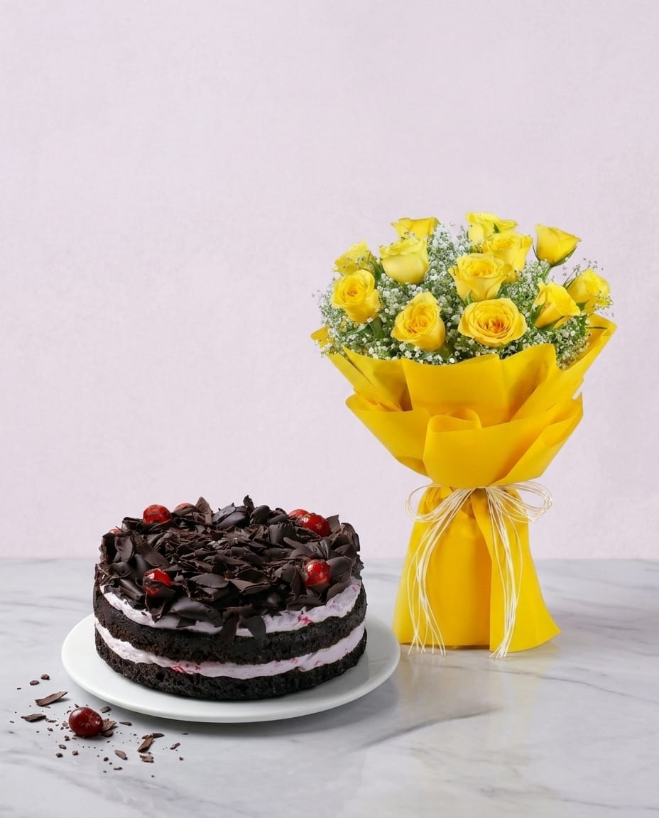 Mesmerising Yellow roses with Cake Combo