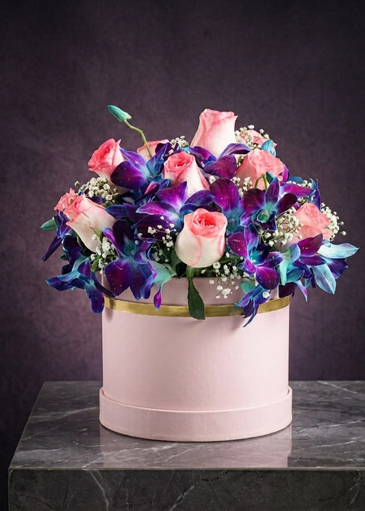 Whispers Of Blue Orchids & Pink Roses Box