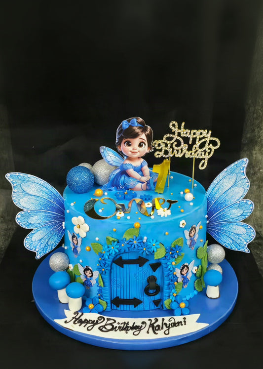 Blue theme doll cake