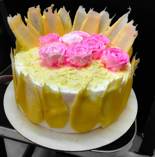 White forest roses cake