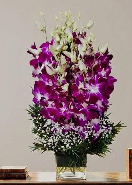 Purple orchids vase